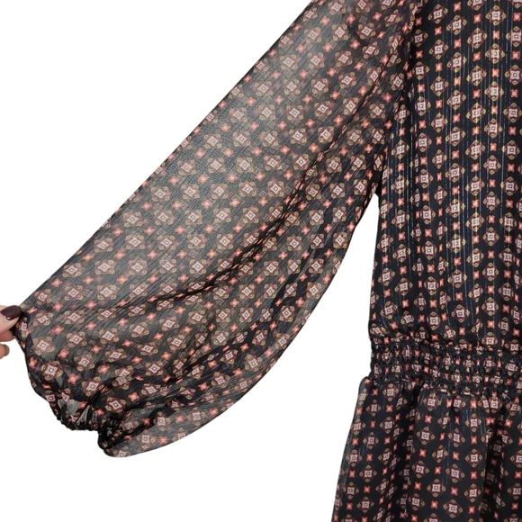 Talbots Fit & Flare Midi Dress in Dainty Medallion Size 4 V-Neck Flounced Hem - Picture 5 of 10